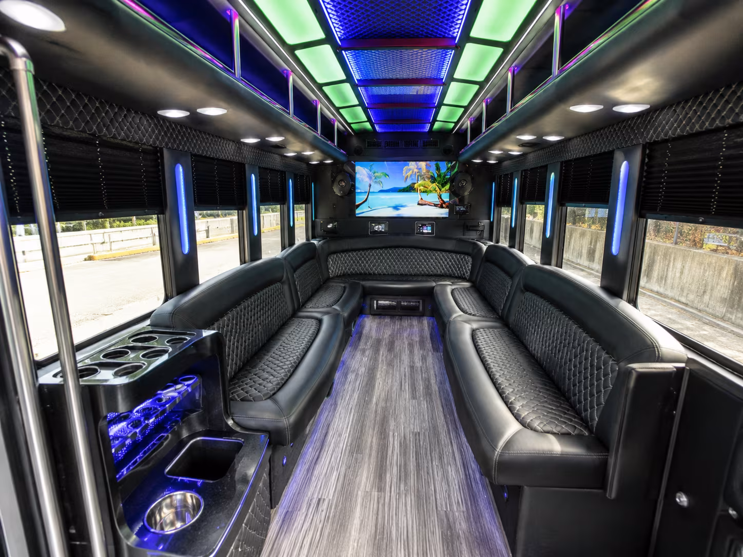 redding 18 passenger party bus inside